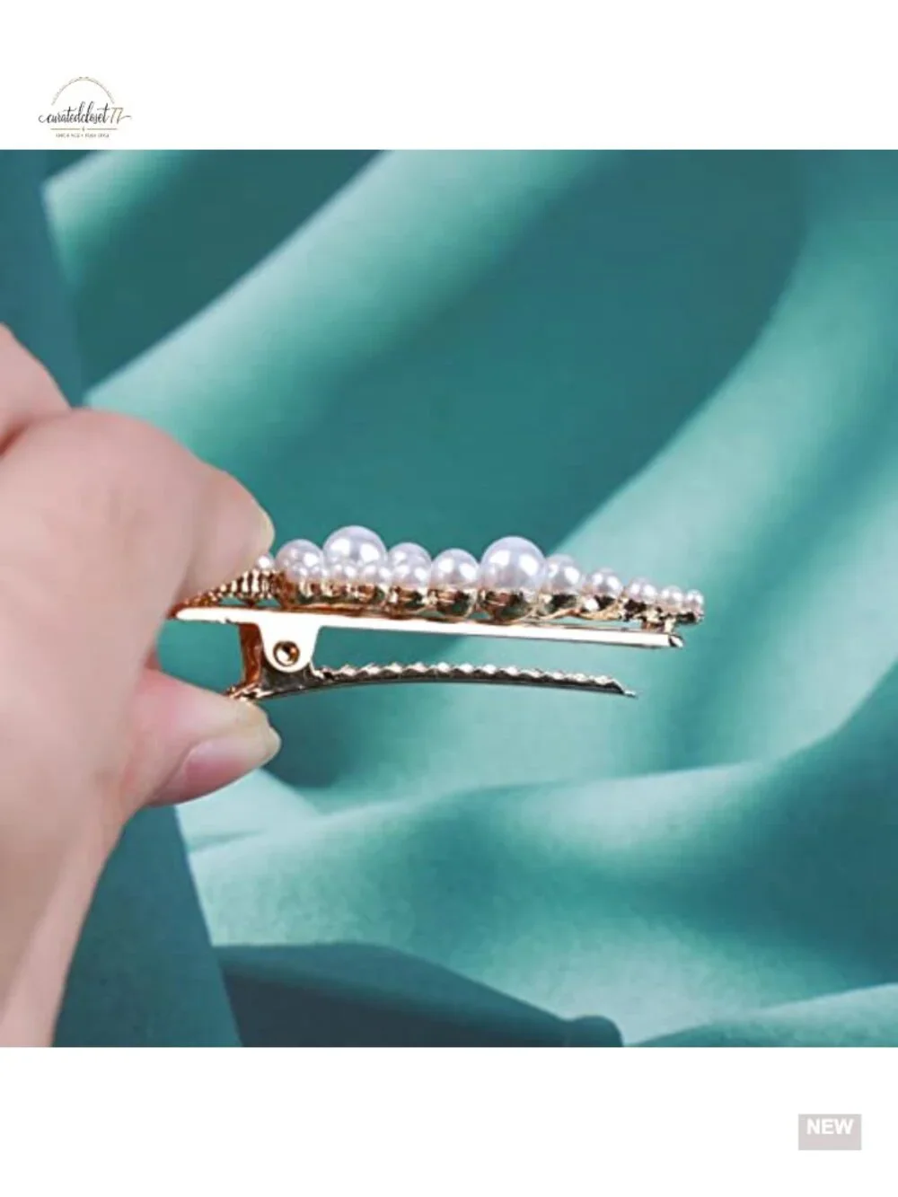 Vintage Pearl Hair Clip Barrette - Decorative Metal Headpiece with Gold Pins